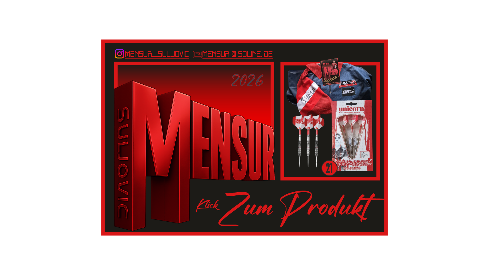 3er Set MENSUR Shirt signiert und 21g Steeldarts